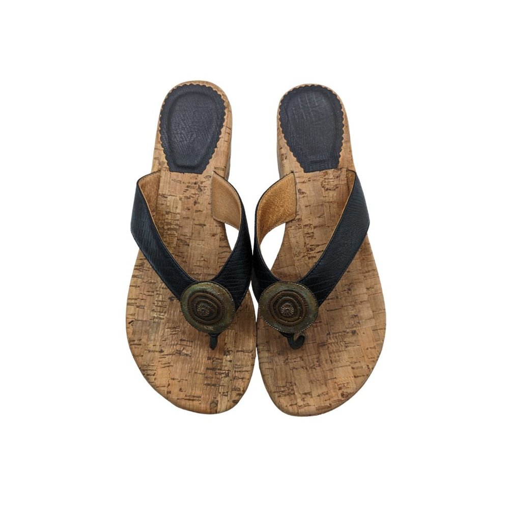 Carla Women's Wedge Sandal Shoes Embossed Lizard Leather Black Thong Size 9 US - Picture 3 of 8